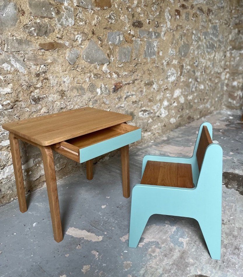 Chaise et bureau pour enfant en bois massif (chêne)